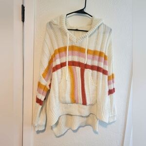 Pol Stripe Knit Oversize Pullover Hoodie Sweater Small
